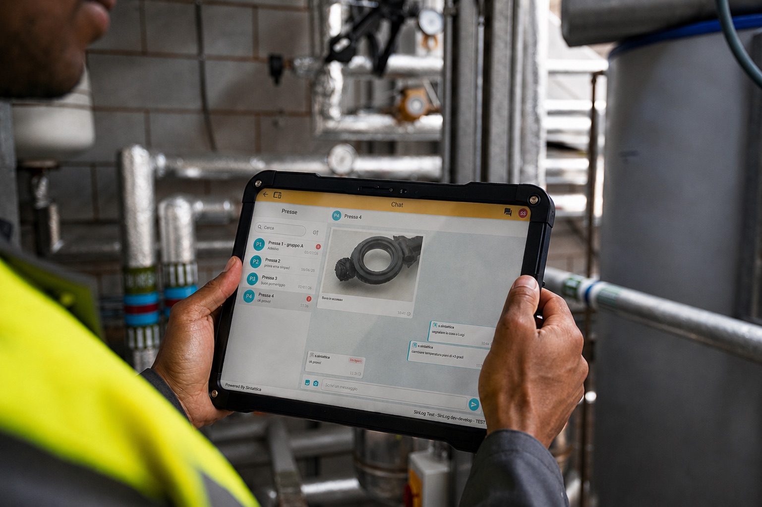 Foto: operatore in reparto con tablet SinPad